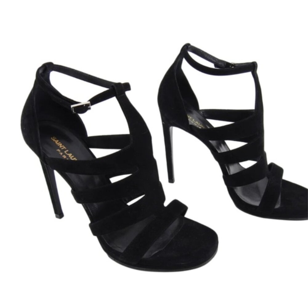 Saint Laurent Black Suede Gladiator Stiletto Heels Size 8.5